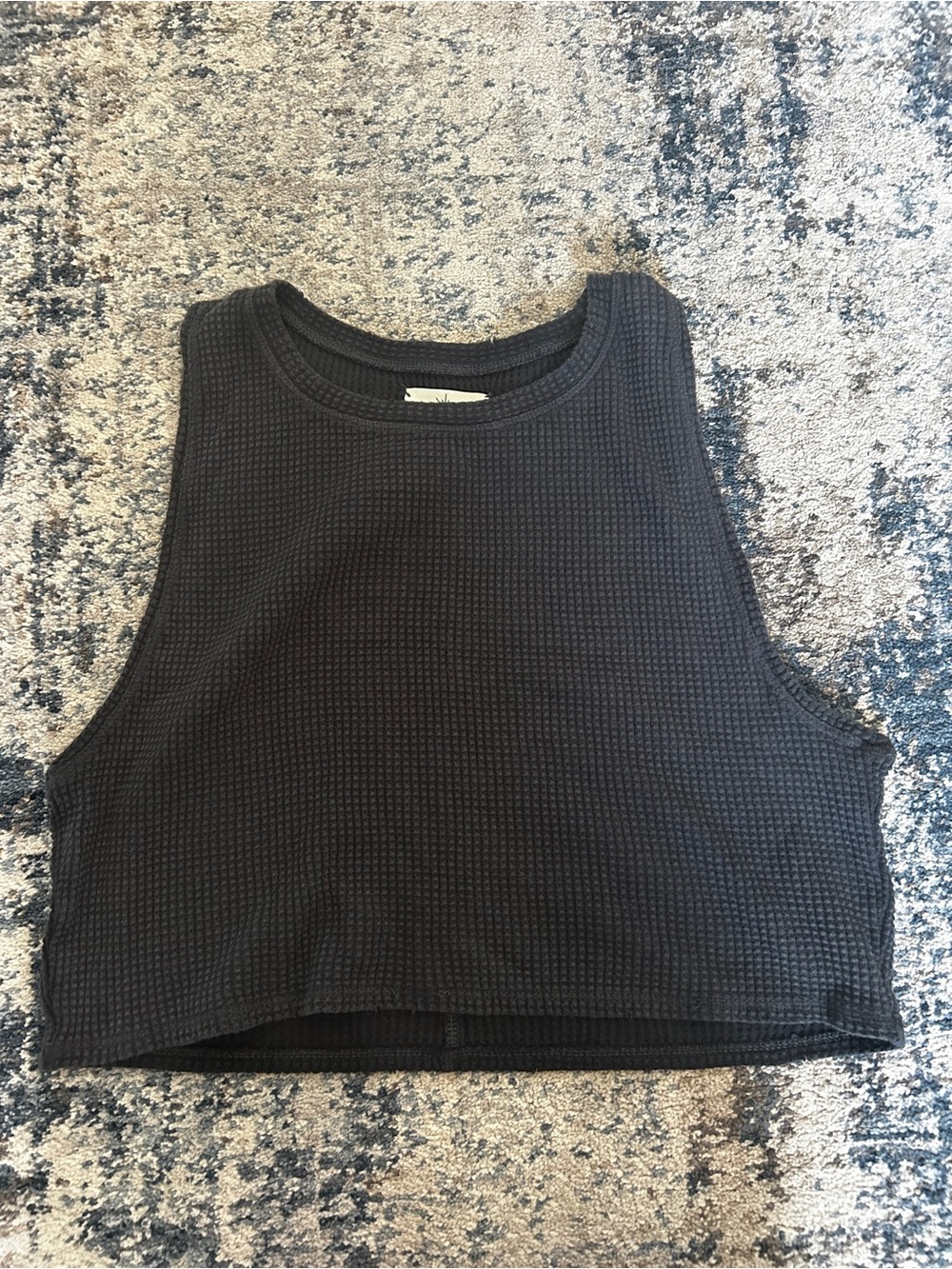 aerie Black Waffle-Knit Cropped Tank